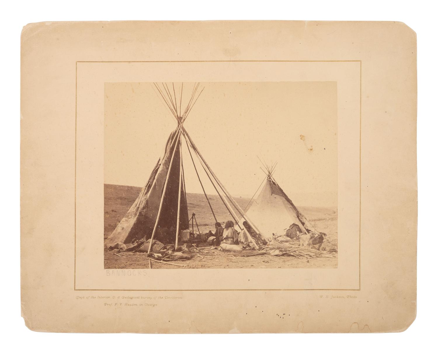 JACKSON, William Henry (1843-1942), photographer. Three photographs of Bannock and Pawnee dwellings from the Hayden Expedition. Ca 1870s.