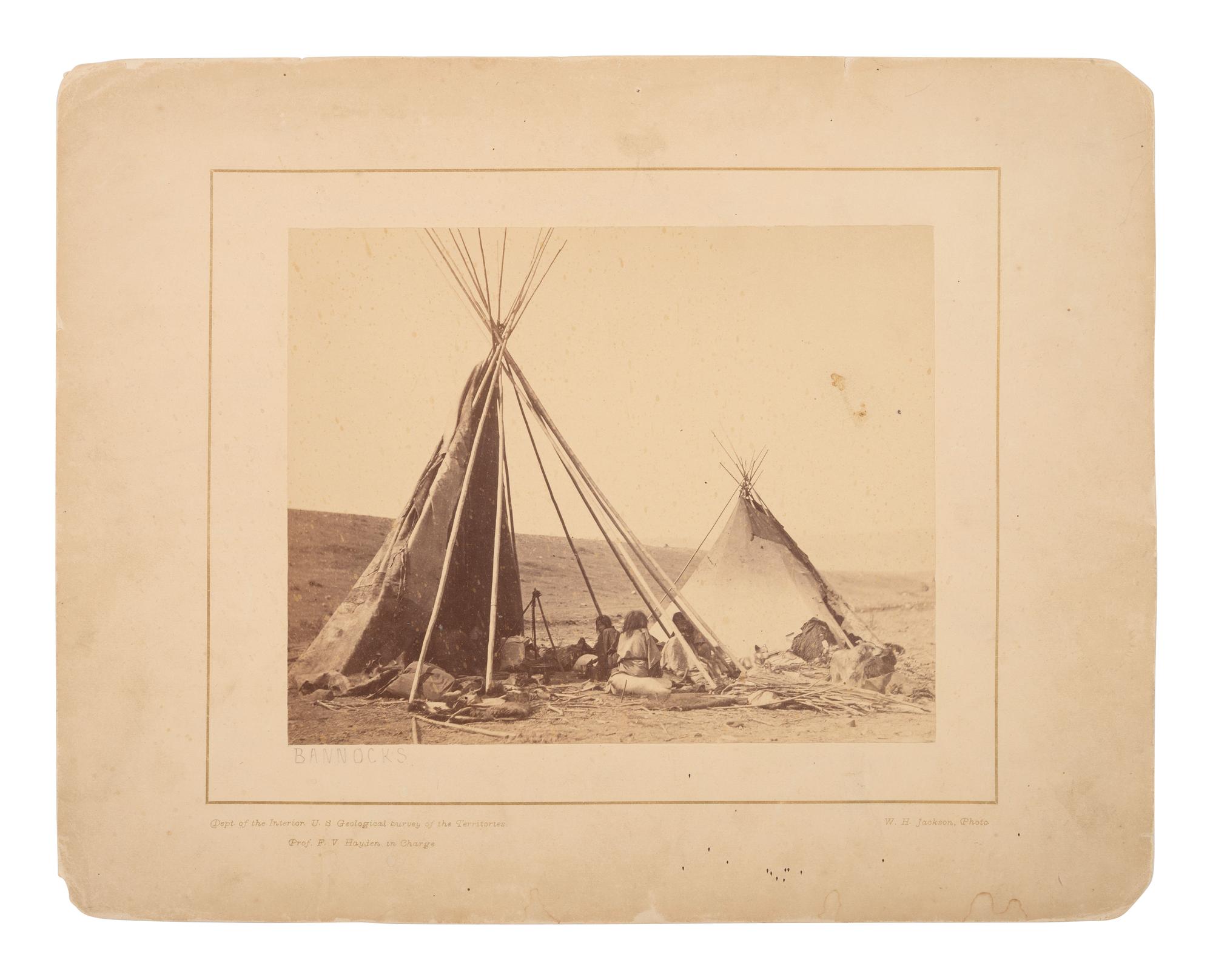 JACKSON, William Henry (1843-1942), photographer. Three photographs of Bannock and Pawnee dwellings from the Hayden Expedition. Ca 1870s.