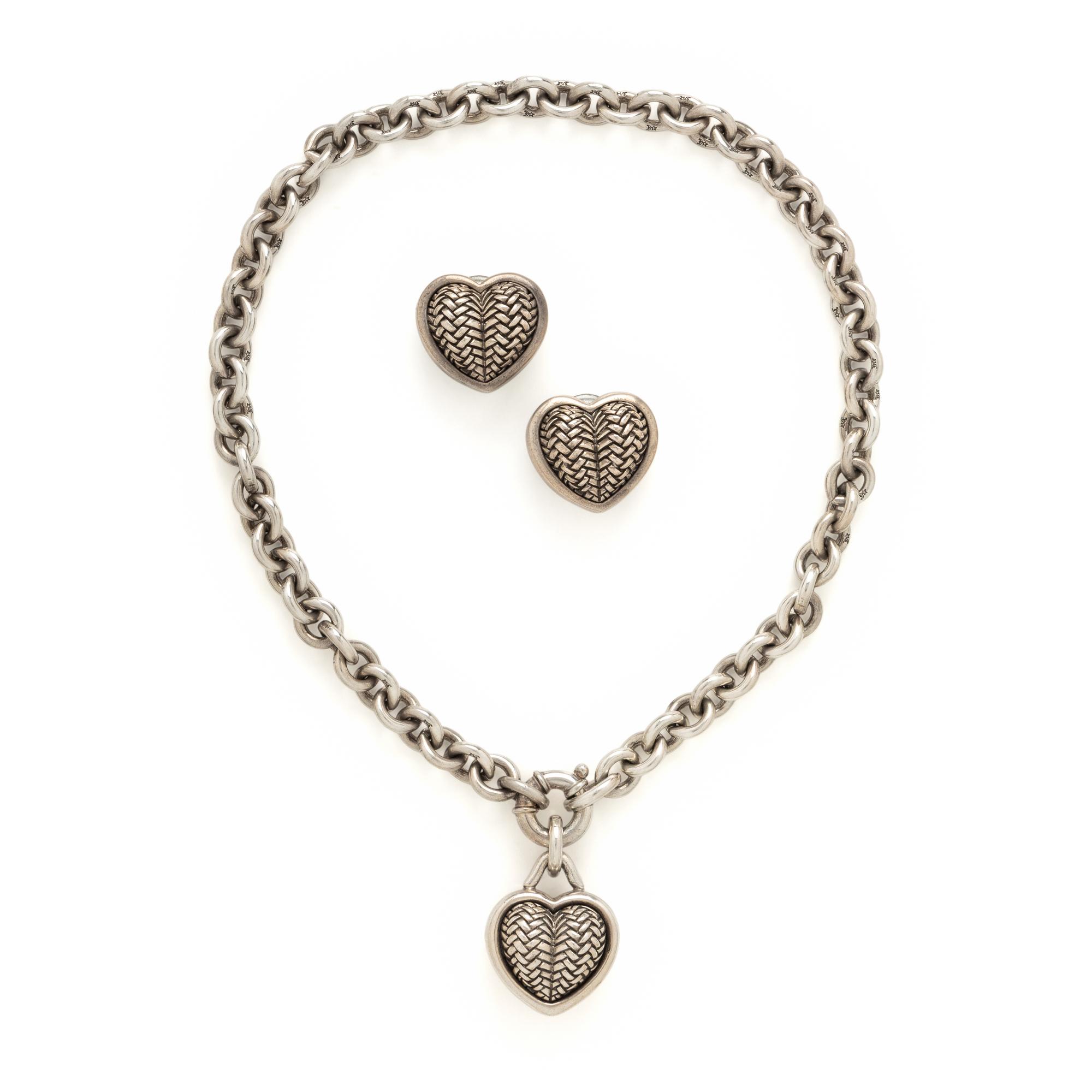 Kieselstein-Cord, Sterling Silver Heart Necklace and Earrings