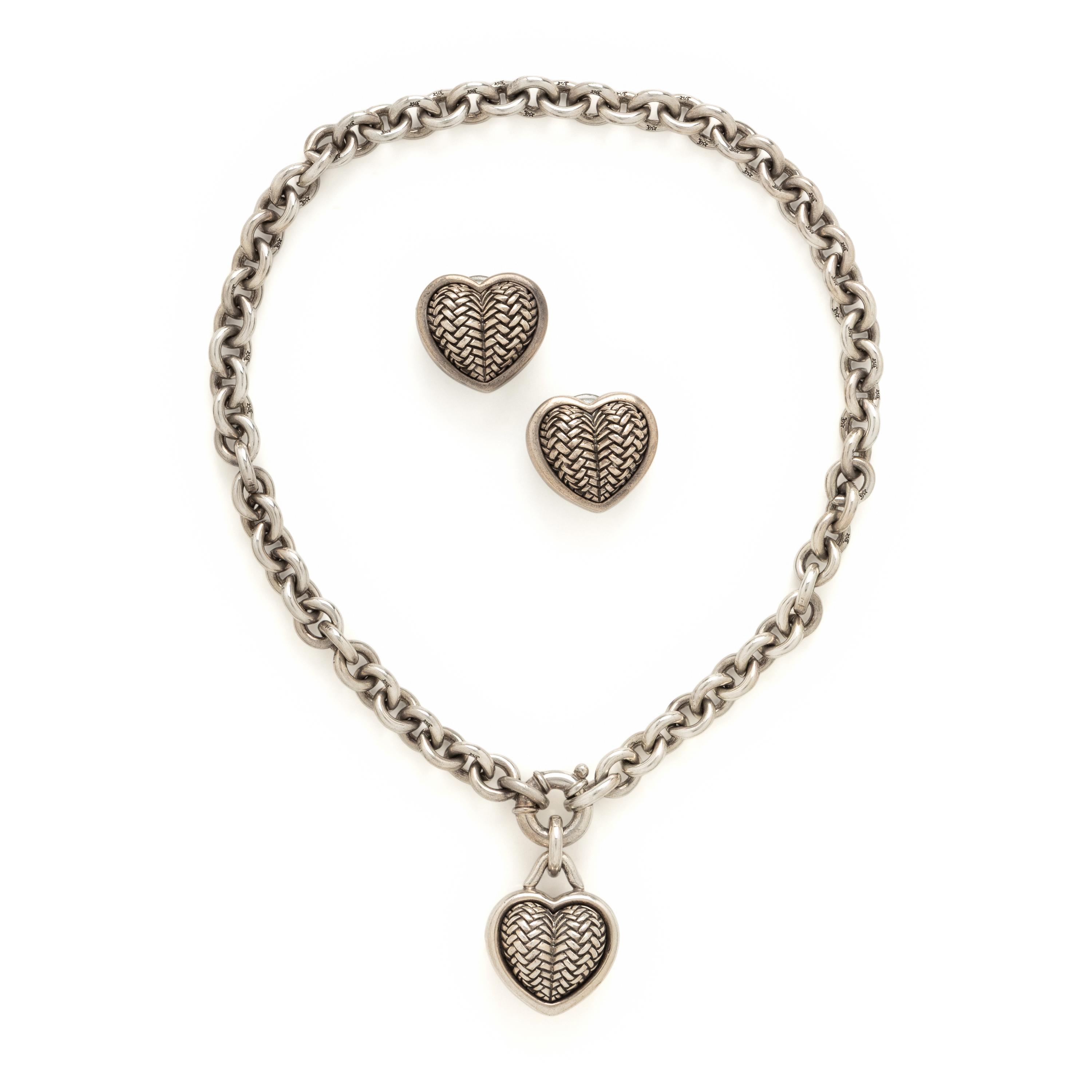 Kieselstein-Cord, Sterling Silver Heart Necklace and Earrings