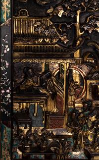 Five Chinese Gilt and Lacquered Carved Wood Panels