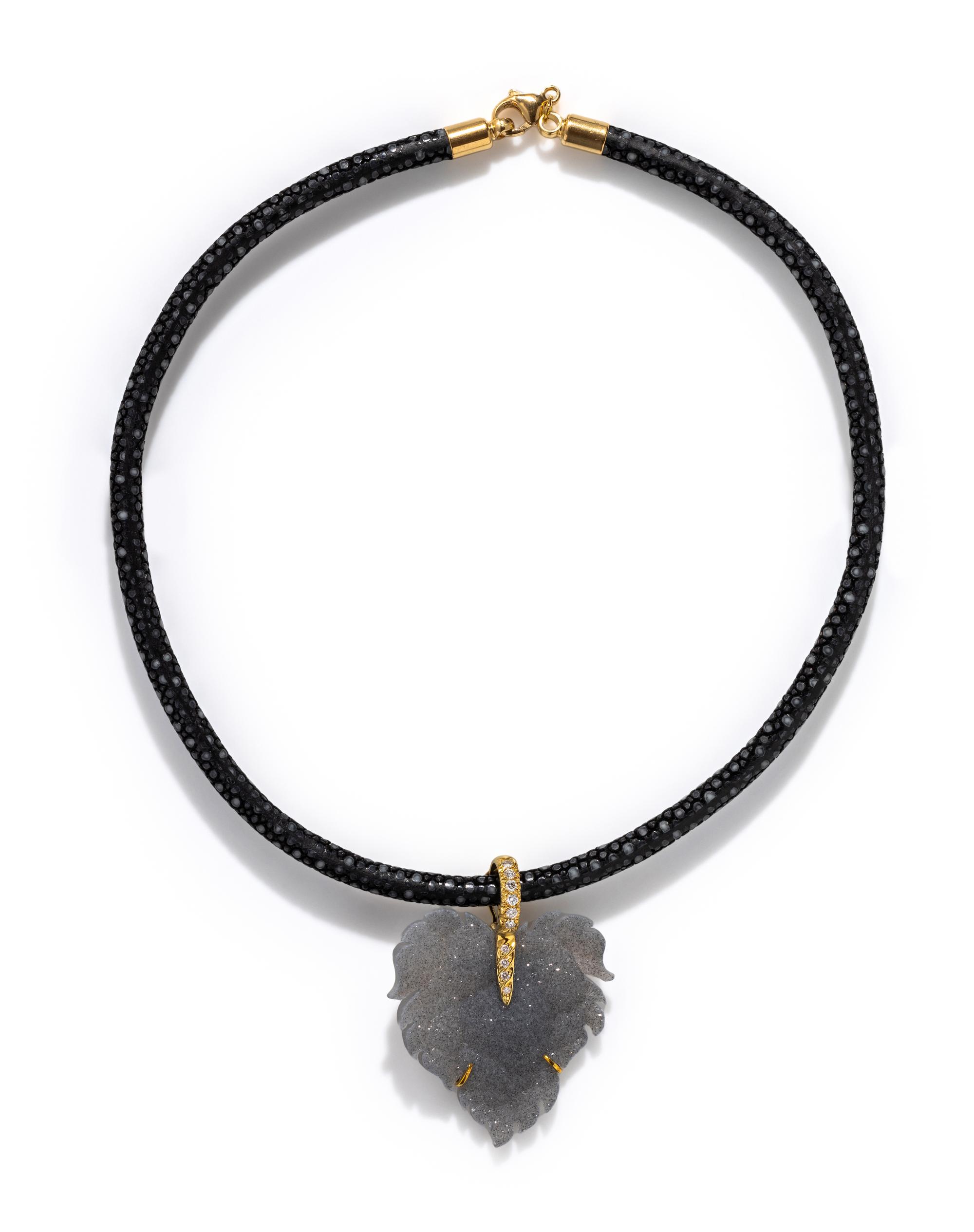 YELLOW GOLD, DRUZY AGATE AND DIAMOND ENHANCER NECKLACE