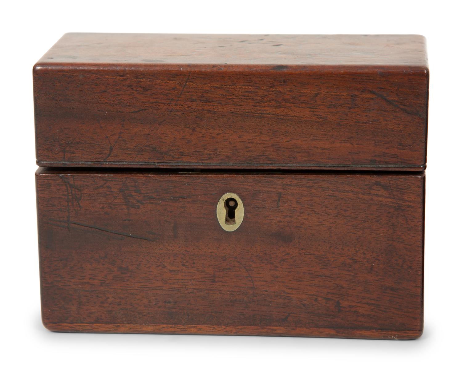 A Georgian Burlwood Jewel Box and a Mahogany Tea Caddy