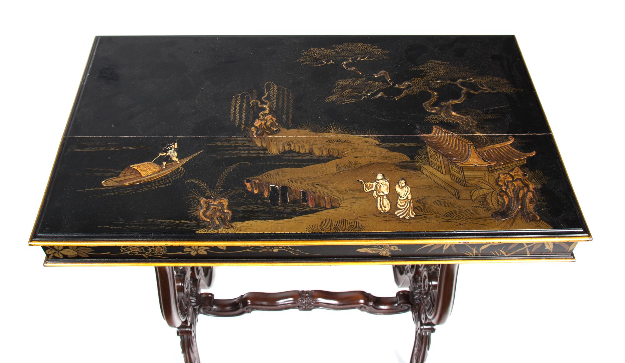 A Pair of Victorian Chinoiserie Lacquer Top Side Tables Height 28 1/2 x width 27 1/2 x depth 15 3/4 inches. — 19TH CENTURY