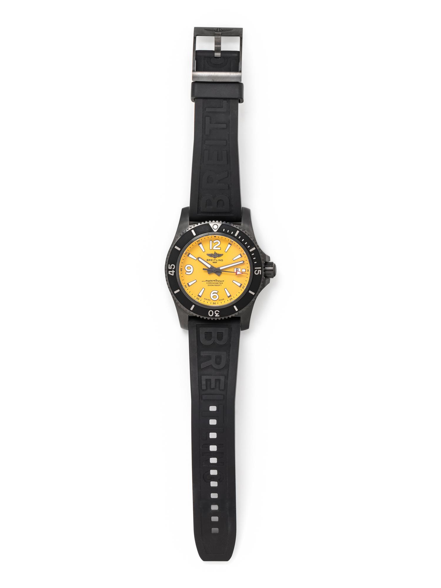 BREITLING, REF. M17638 BLACK STEEL 'SUPEROCEAN' WRISTWATCH