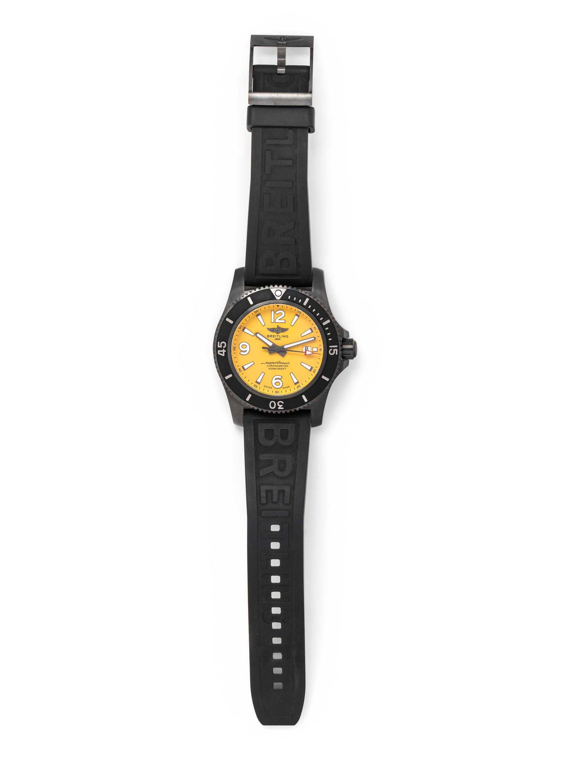 BREITLING, REF. M17638 BLACK STEEL 'SUPEROCEAN' WRISTWATCH
