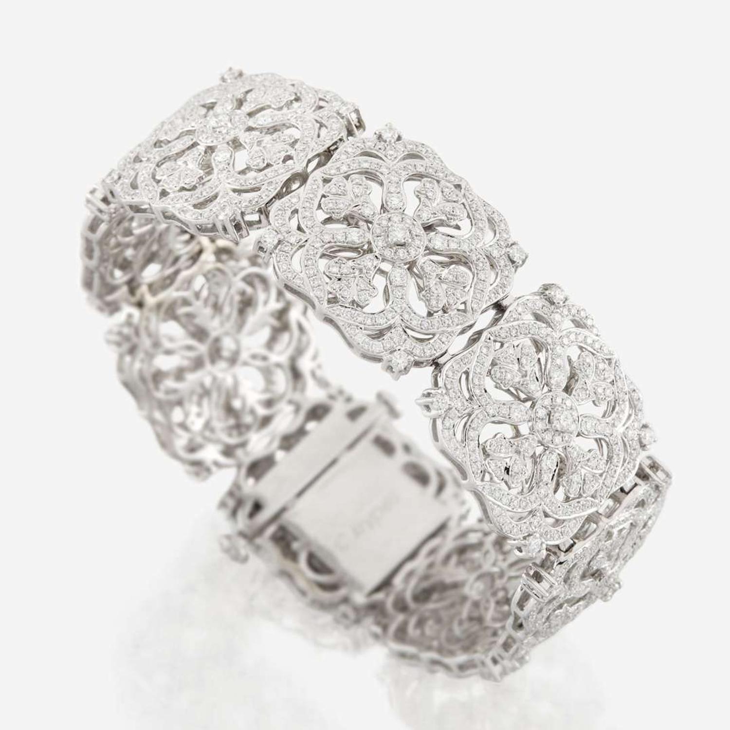 A diamond and white gold bracelet with matching pendant, Charles Krypell