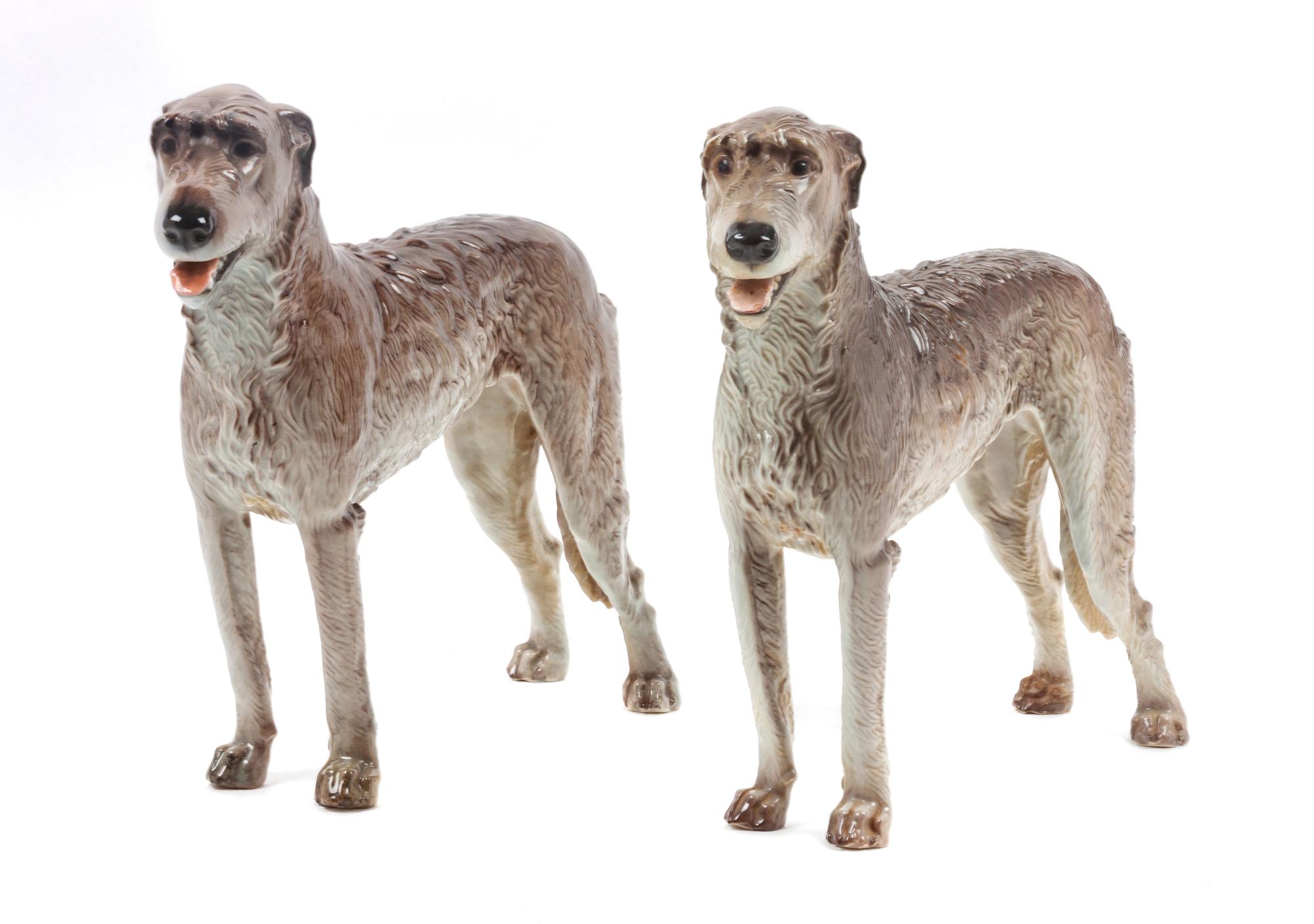 Two Nymphenburg Porcelain Irish Wolfhounds Width 14 inches.