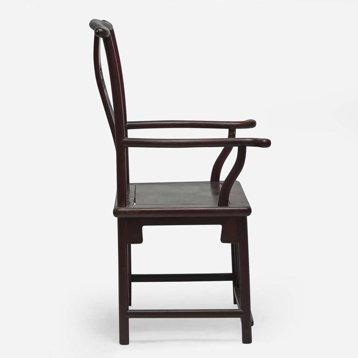 A Chinese hardwood armchair, possibly hongmu, Sichutou Guanmaoyi 硬木四出头官帽椅 或红木 Qing dynasty ?