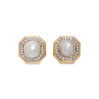CULTURED MABE PEARL AND DIAMOND EARCLIPS
