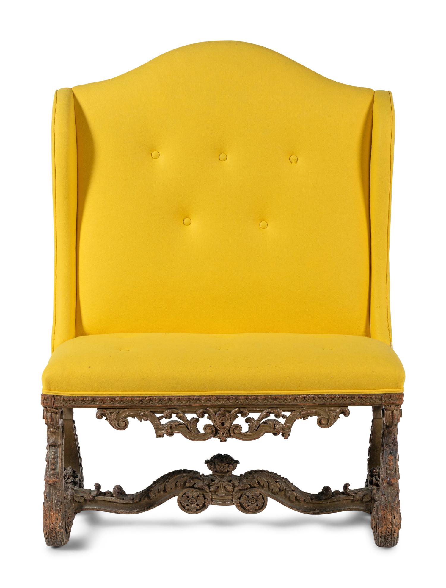 A Régence Carved and Green Painted Beechwood Hall Bench