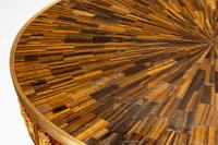 A Louis XV Style Gilt Bronze Mounted Parquetry Center Table with a Tiger's Eye Top