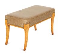 A William Switzer Burled Olivewood Bench with Tooled Leather Upholstered Seat — 20th Century