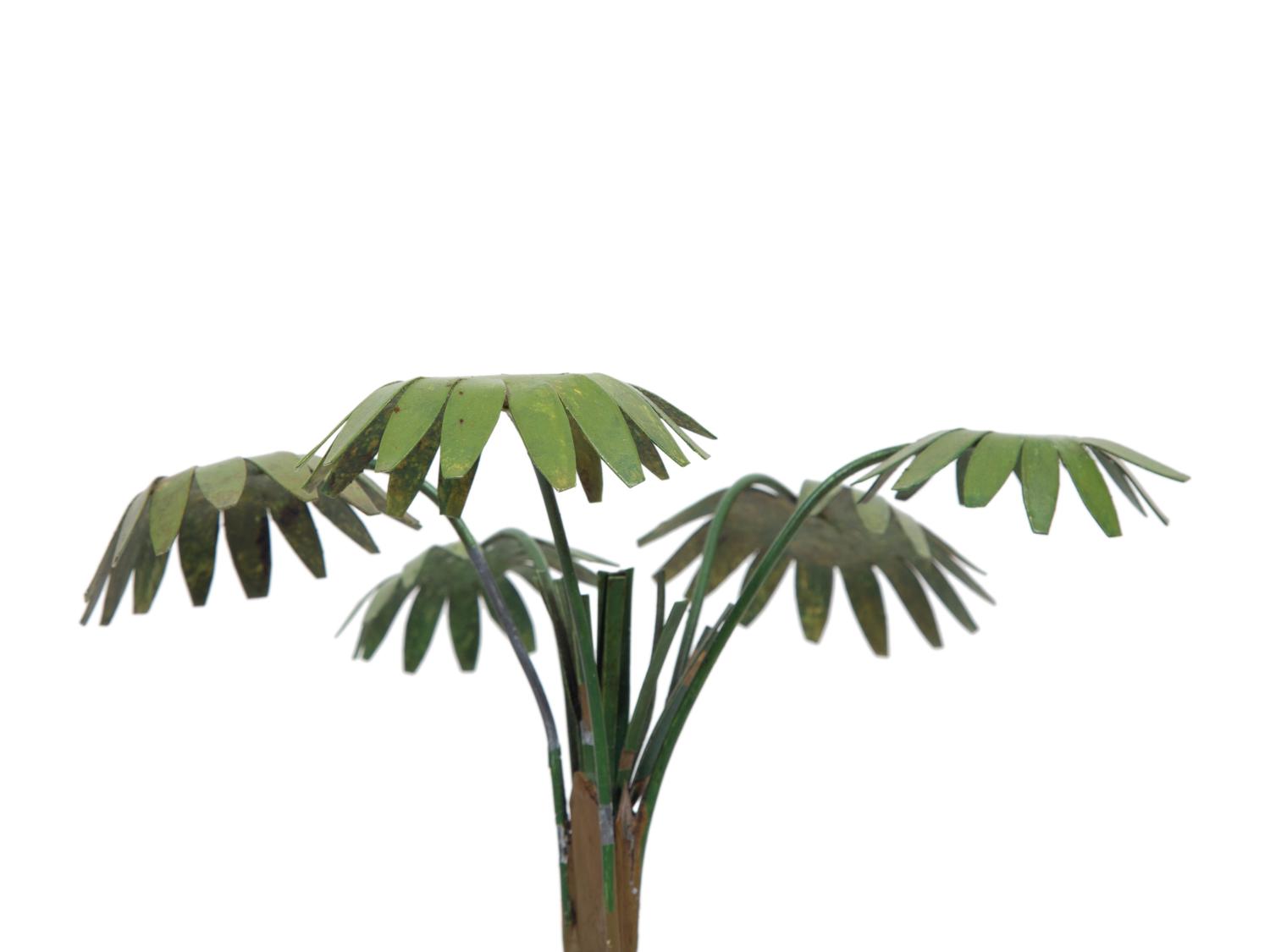 A Pair of Tôle Peinte Palm Trees in Black and Gilt Chinoiserie Jardinieres