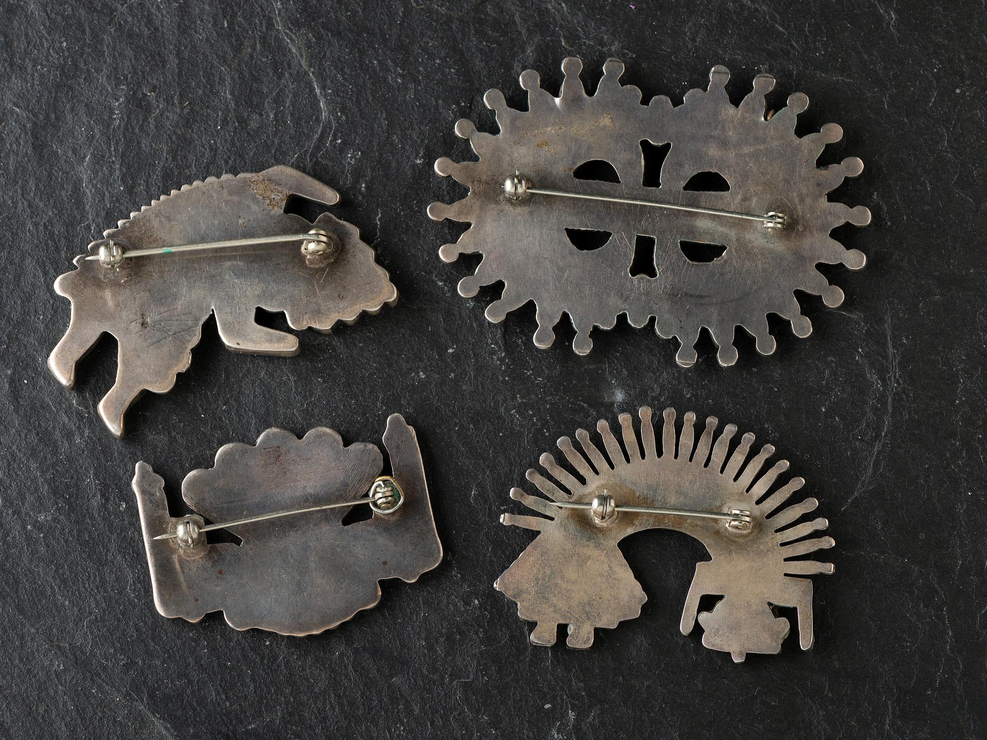 Zuni Inlaid Silver Pins / Brooches