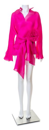 A Jackie Rogers Magenta Sheer Silk Jacket, Size large.