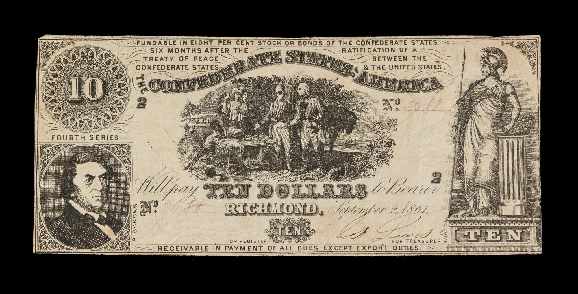 A Confederate States of America 1861 T-30 $10 Note