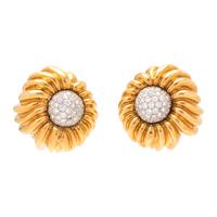 TIFFANY & CO., YELLOW GOLD AND DIAMOND FLOWER EARCLIPS