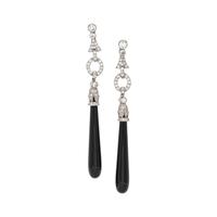 PLATINUM, DIAMOND, AND BLACK OYNX DANGLE EARRINGS