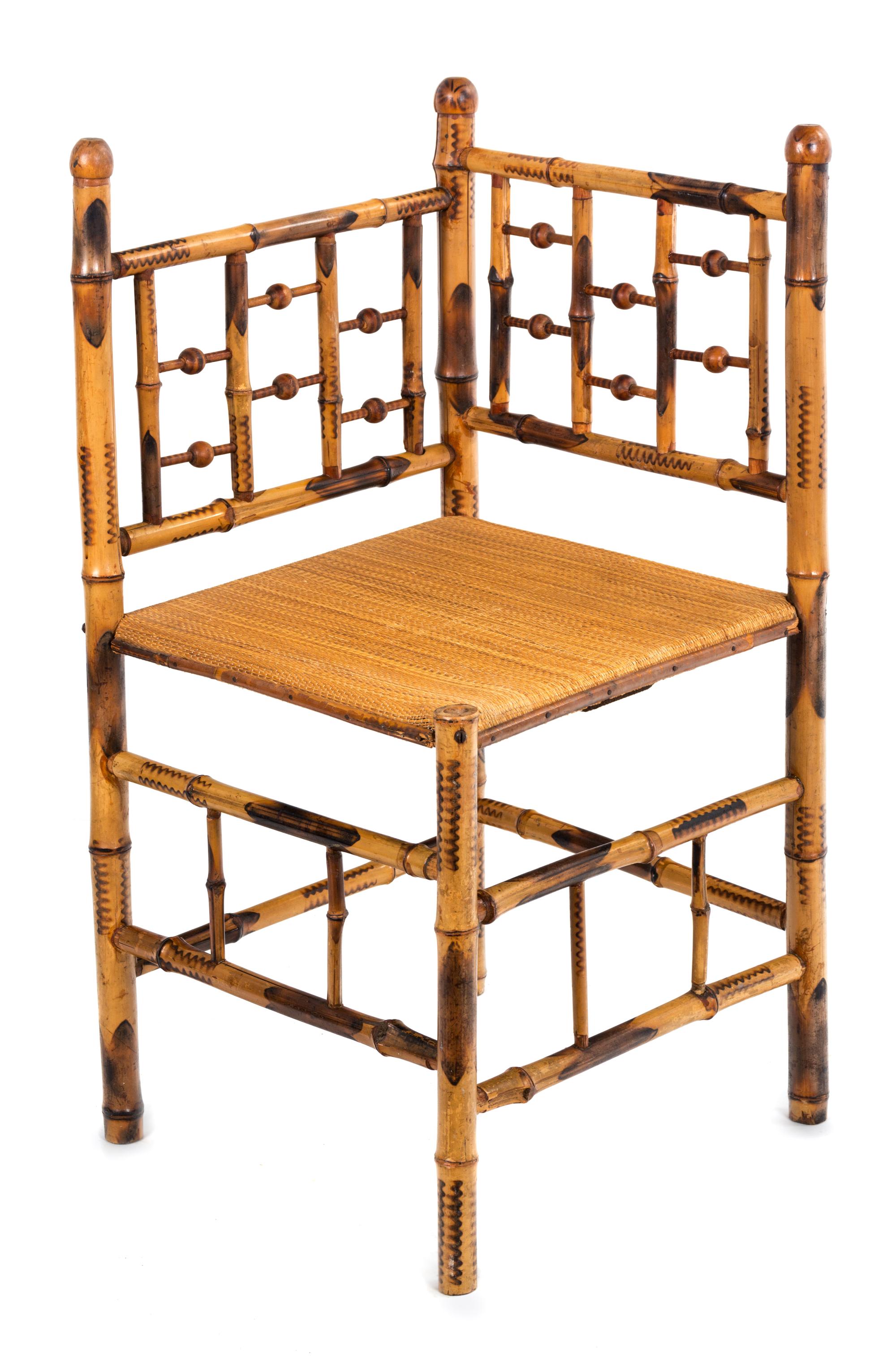 Three Victorian Bamboo Corner Chairs Height of first 36 inches.