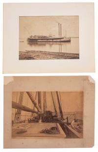 [CIVIL WAR]. A group of 2 albumen photographs of warships, incl. Brown Water Navy tinclad USS St. Clair and shipboard scene.