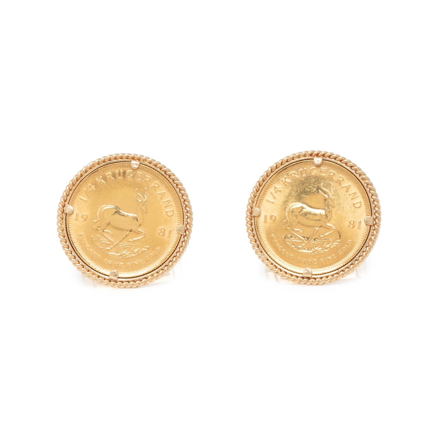 YELLOW GOLD AND KRUGERRAND COIN CUFFLINKS