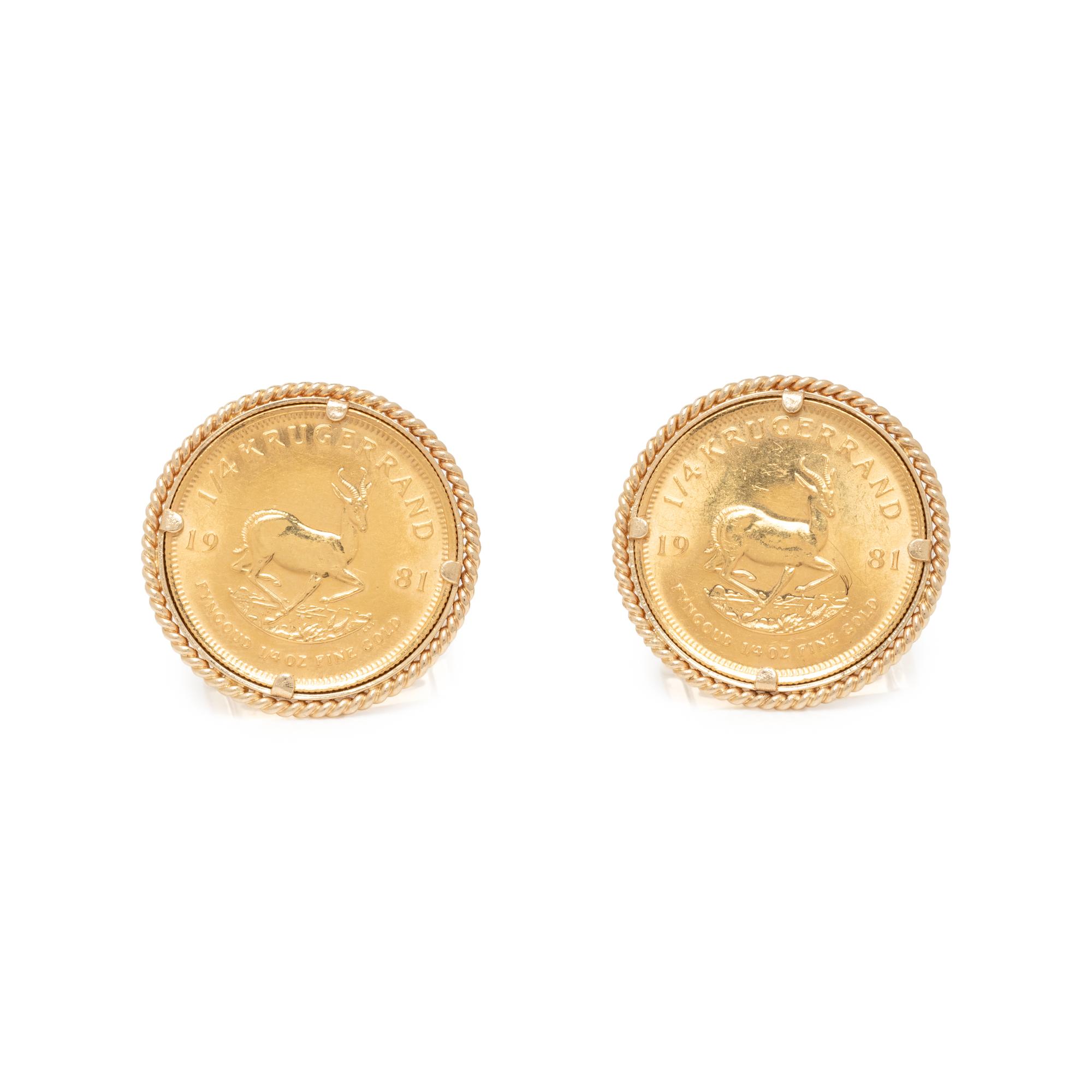 YELLOW GOLD AND KRUGERRAND COIN CUFFLINKS