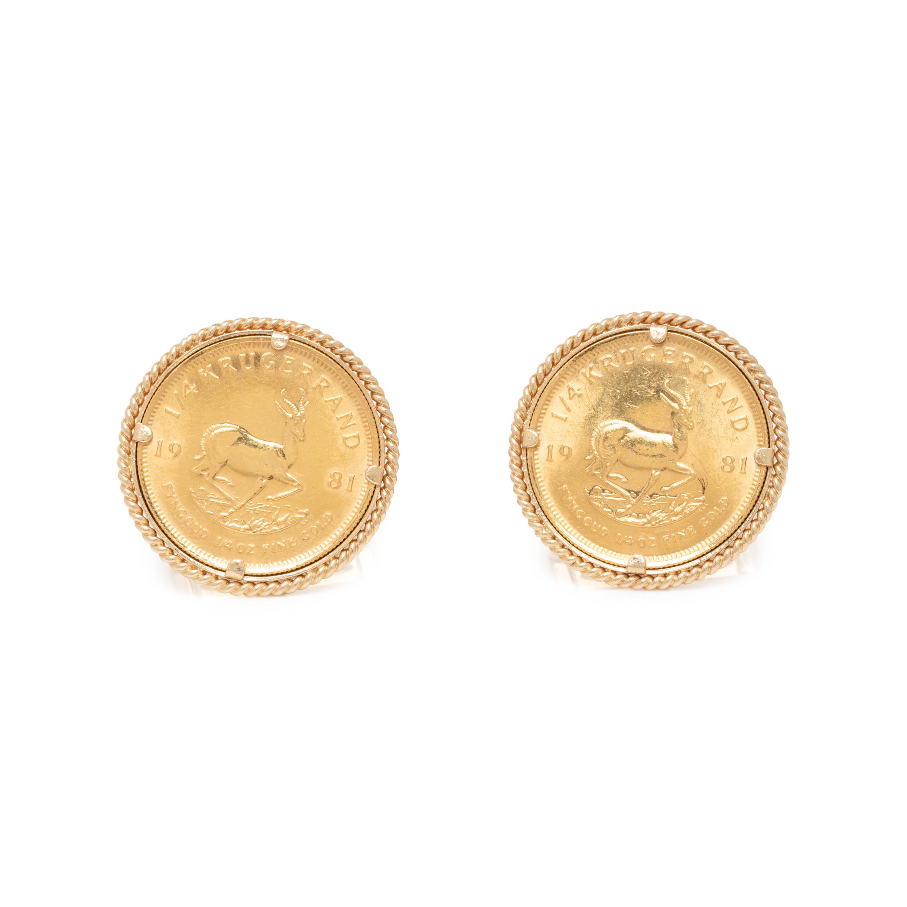 YELLOW GOLD AND KRUGERRAND COIN CUFFLINKS