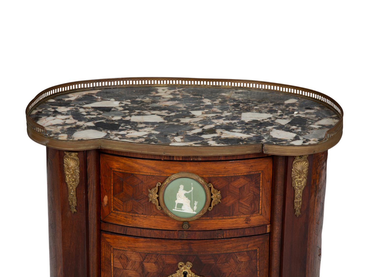 A Louis XV/XVI Transitional Style Gilt Bronze Mounted Parquetry Marble-Top Side Table