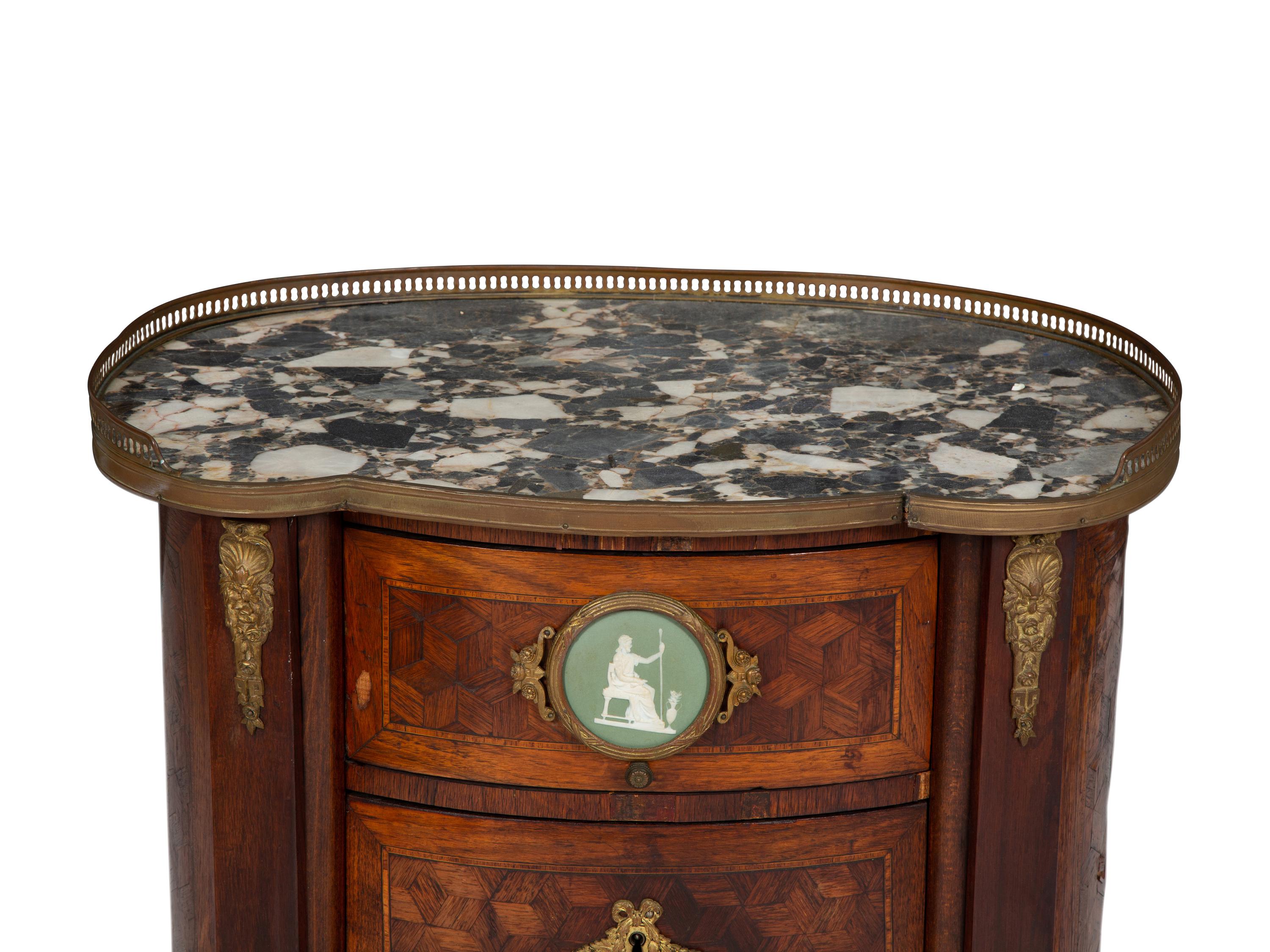 A Louis XV/XVI Transitional Style Gilt Bronze Mounted Parquetry Marble-Top Side Table
