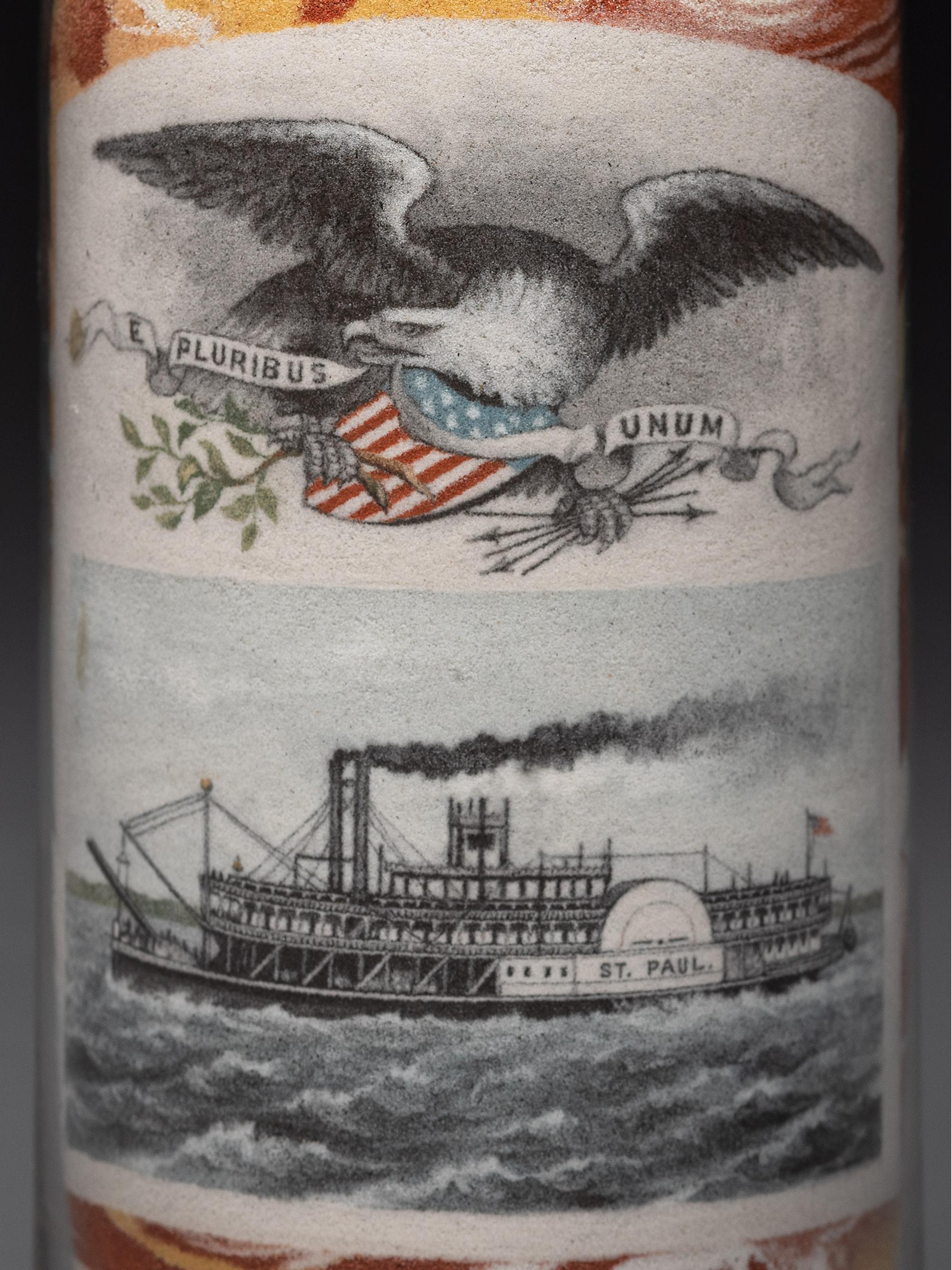An Impressive Masterwork Andrew Clemens (American, 1857-1894) Labeled Sand Bottle