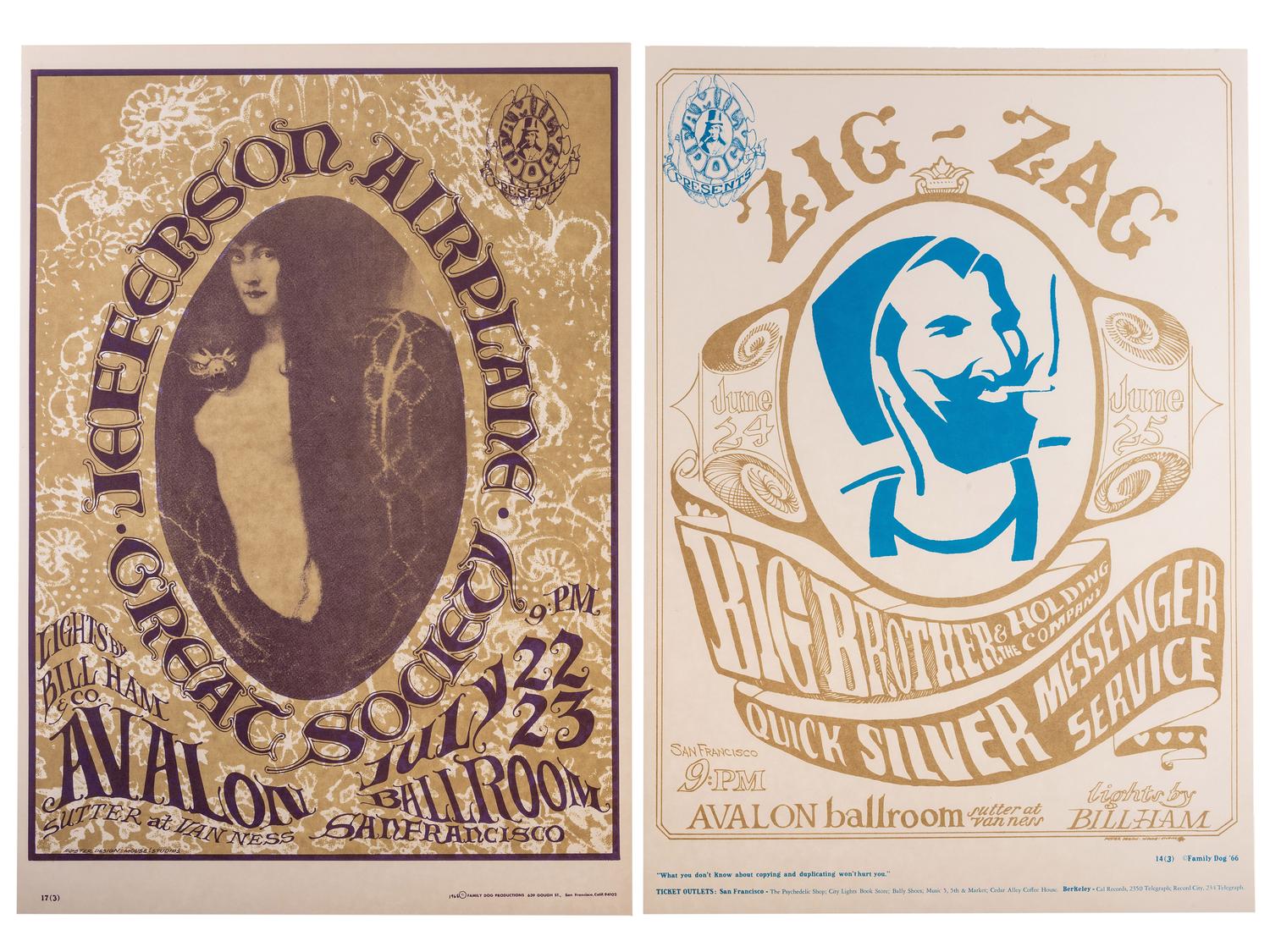 [MUSIC] -- [POSTERS]. WILSON, Wes and MOUSE, Stanley, artists. A group of 8 Family Dog posters from 1966, incl. shows featuring the Grateful Dead, comprising: