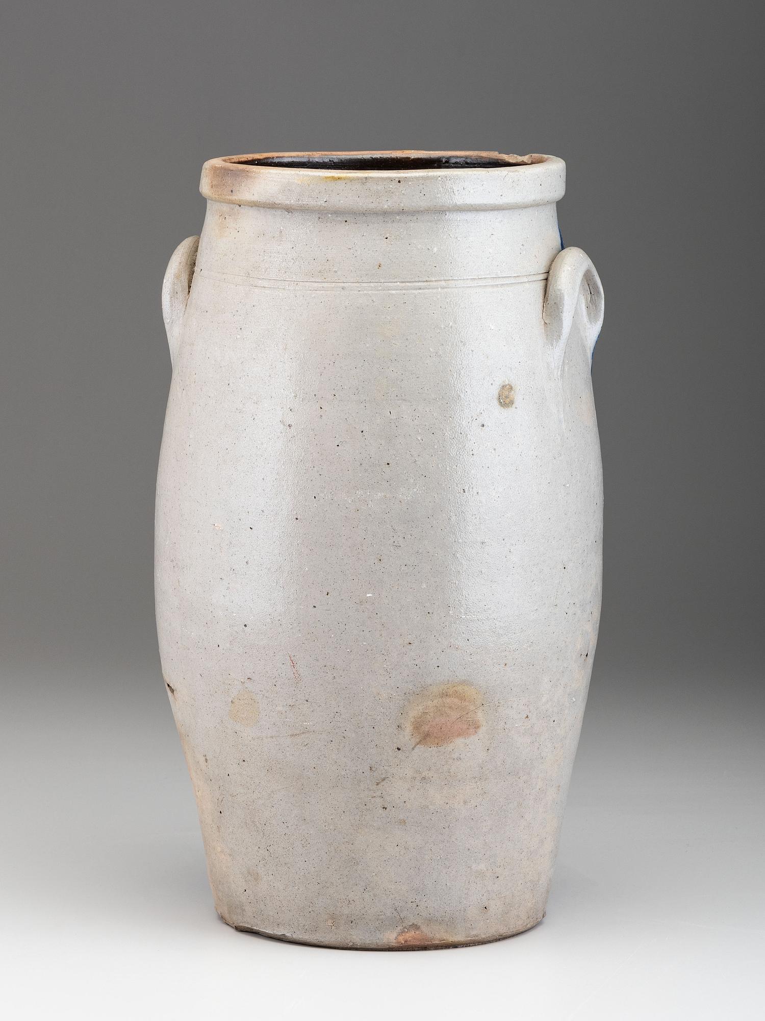 A Six-Gallon Cobalt Decorated Stoneware Churn