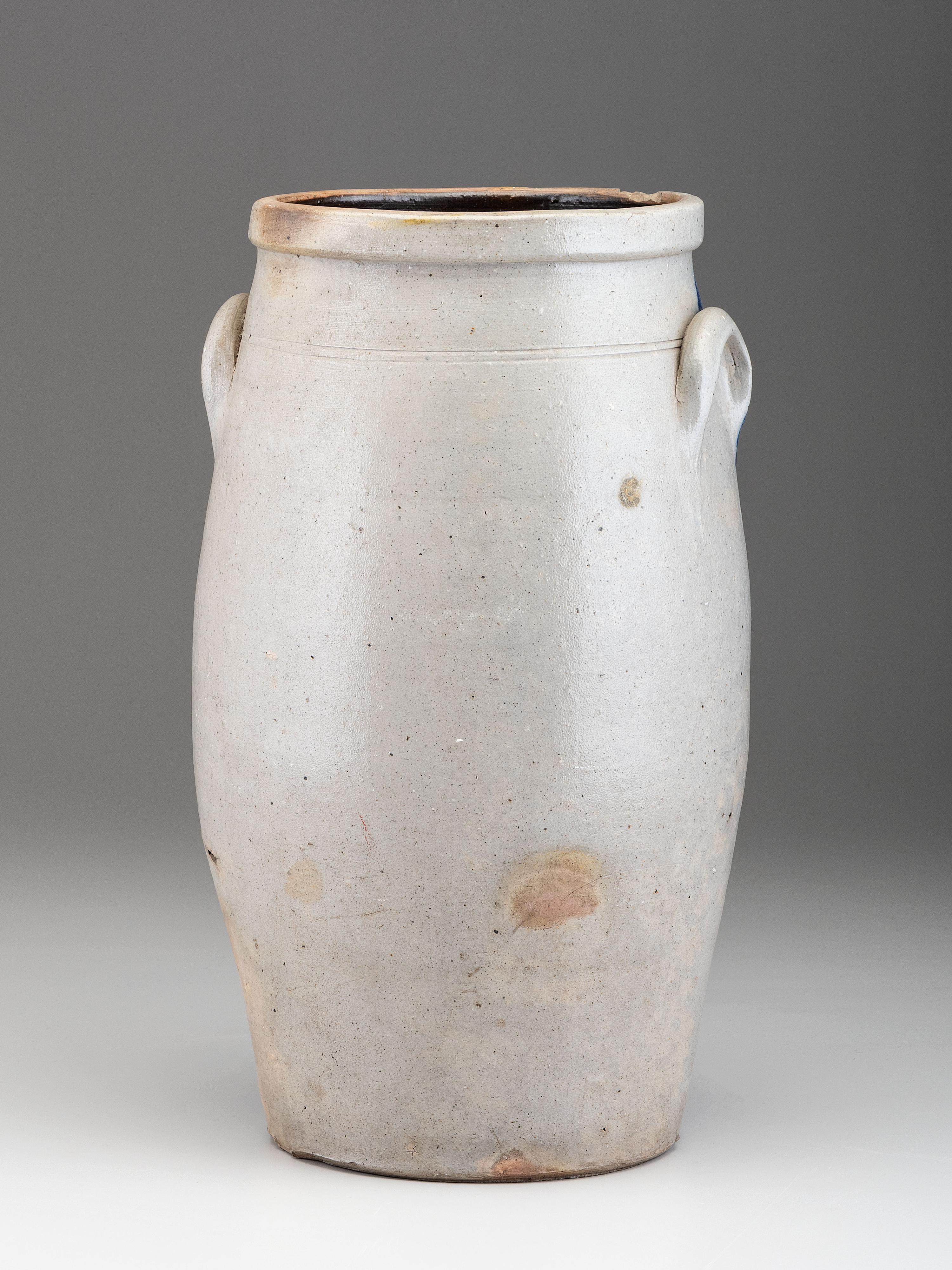 A Six-Gallon Cobalt Decorated Stoneware Churn