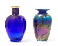 Dick Huss, USA, 2000, a glass vase, together with an unsigned iridescent studio glass vase