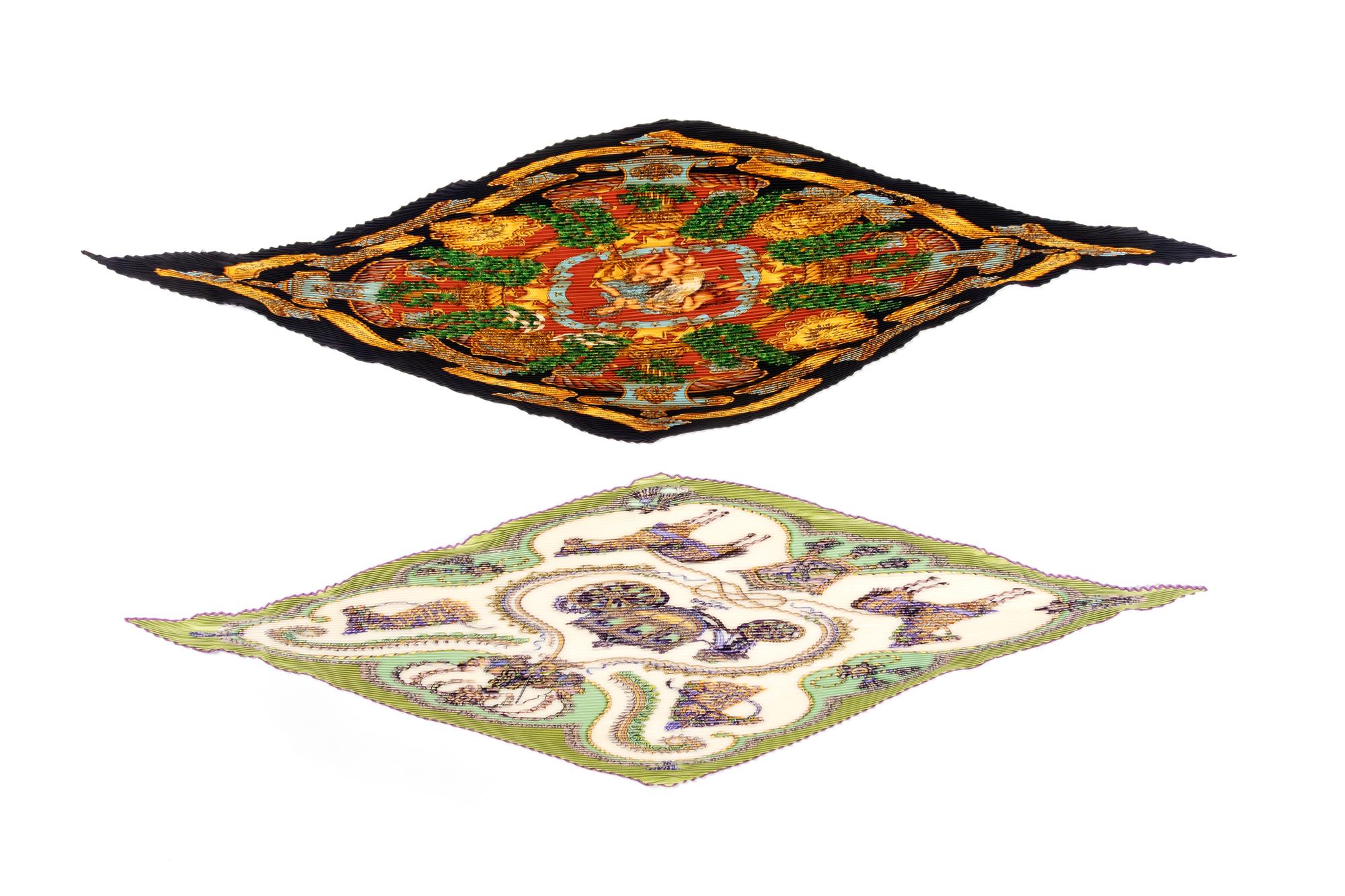 Four Hermès 90cm Pleated Silk Scarves