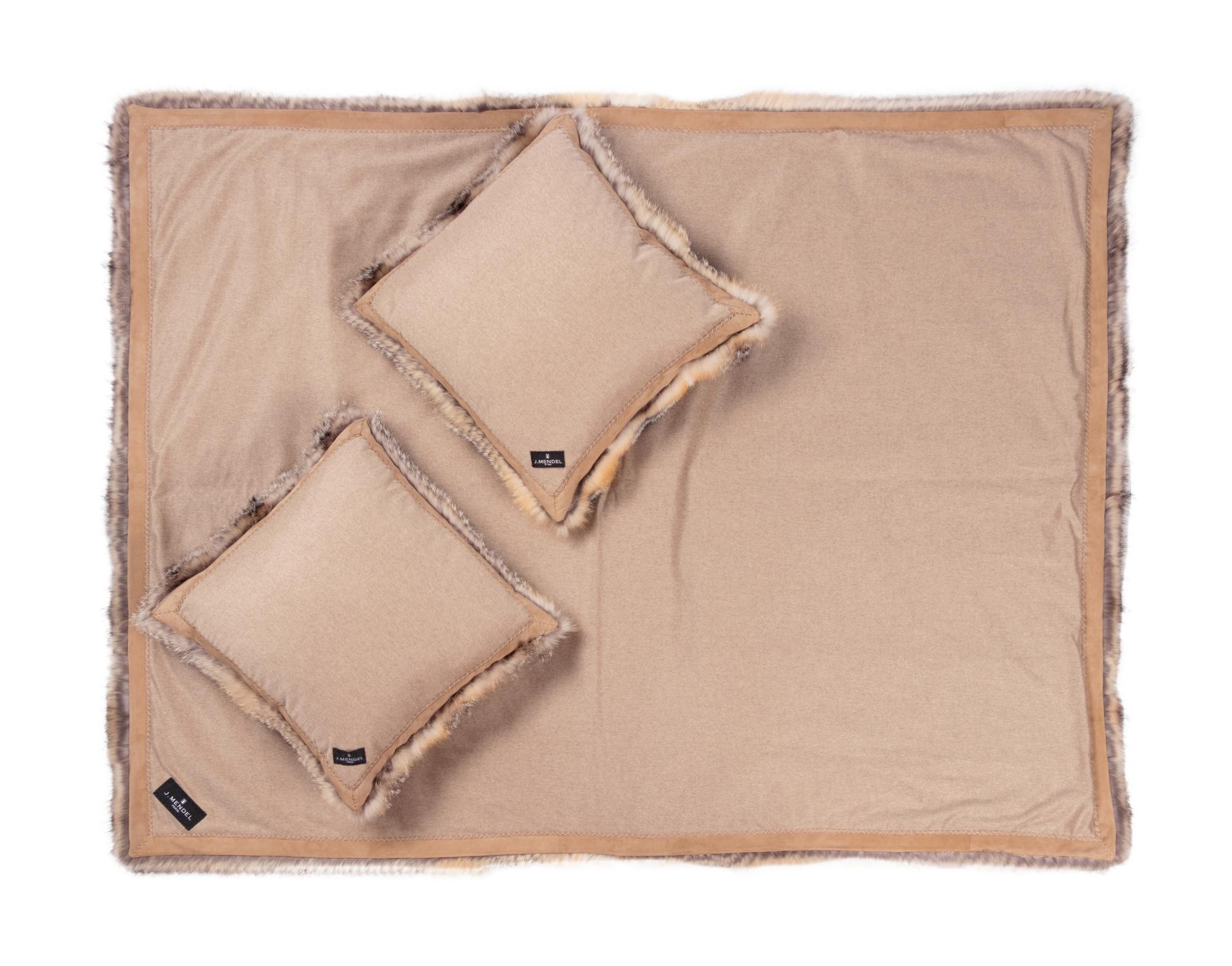 J. Mendel Fox Fur Matching Pillows and Blanket