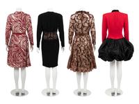 Four Designer Dresses: One Ceil Chapman, One Sam Winston by Roxane, One Bob Mackie, One Carolina Herrera, 1980s