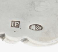 A Russian Silver Hippopotamus, Maker's Mark I.P., 20th Century, with cabochon inset eyes.