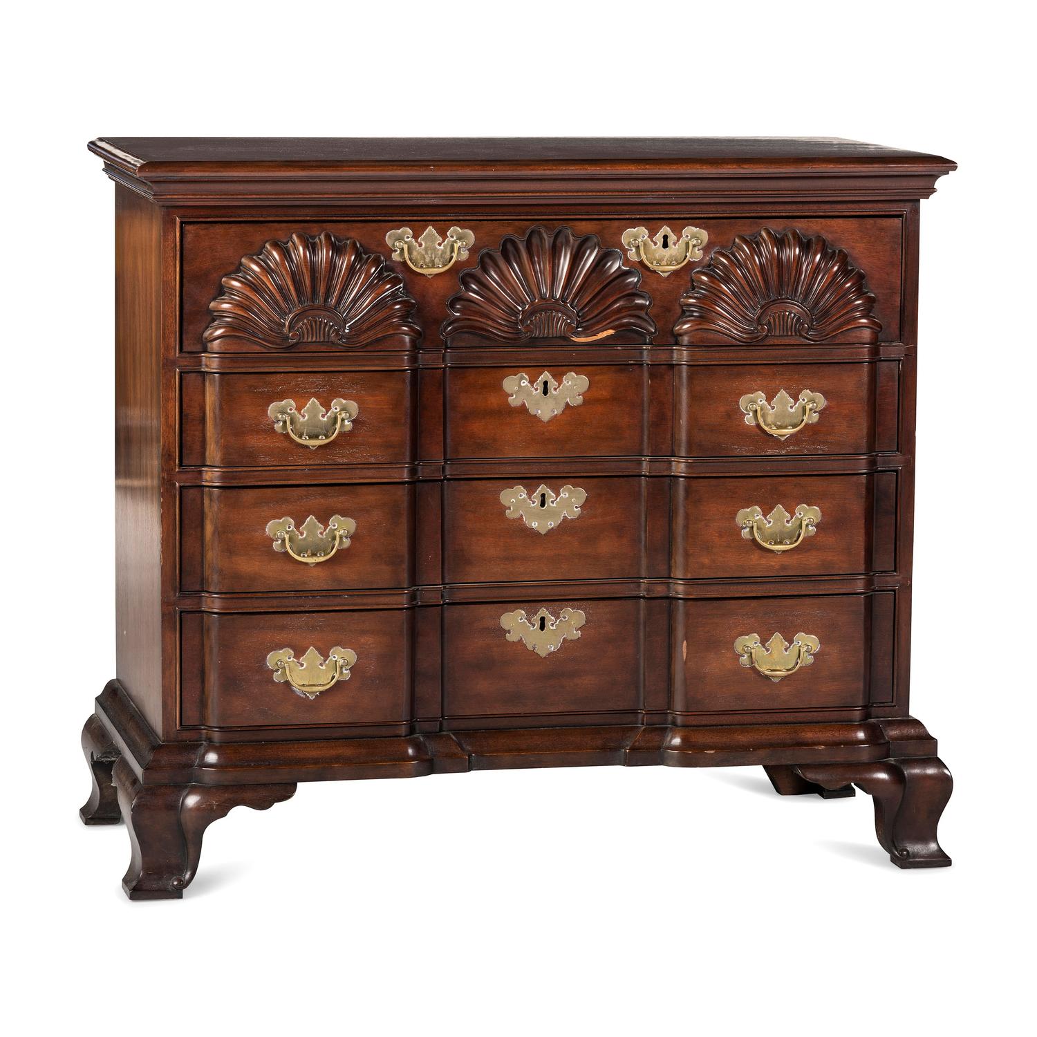 A Chippendale Style Shell-and-Block Carved Mahogany Chest of Drawers
