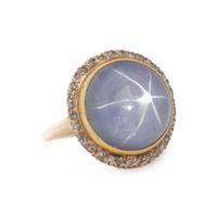 YELLOW GOLD, STAR SAPPHIRE, AND DIAMOND RING