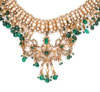 ANTIQUE, PEARL AND EMERALD FRINGE NECKLACE