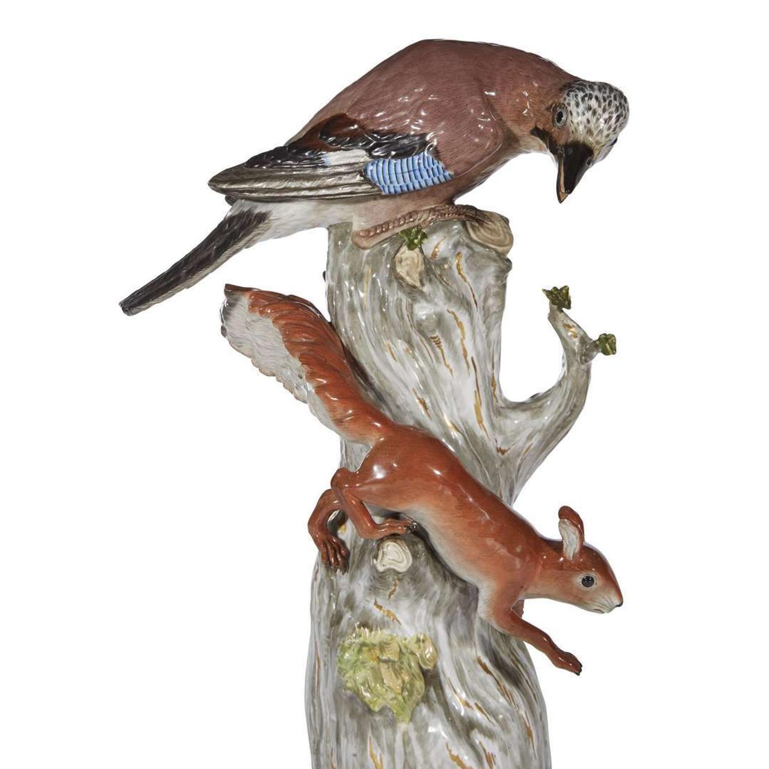 A pair of Meissen porcelain animal figural groups 1815-1860