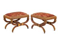 A Pair of Continental Parcel Gilt Walnut Stools