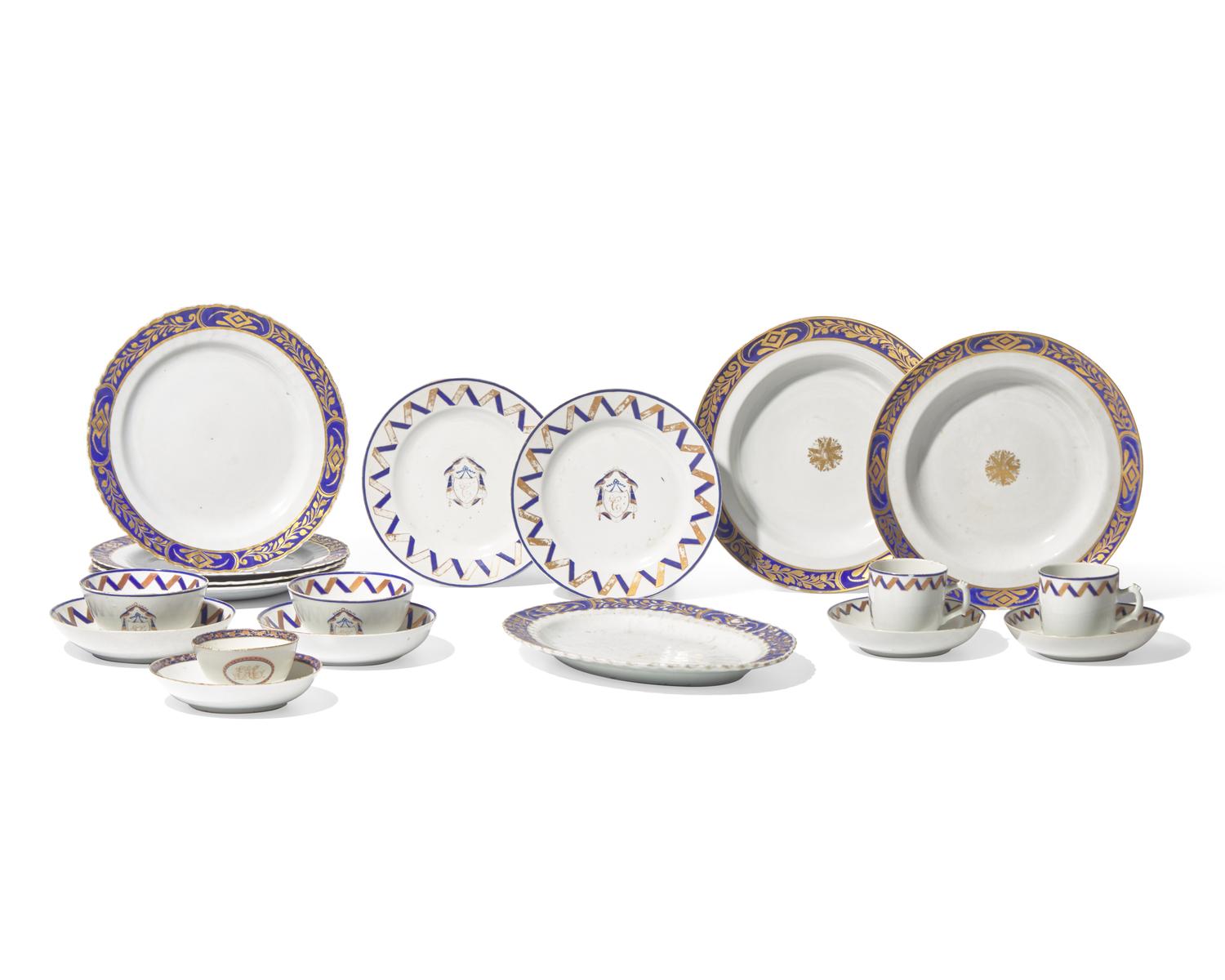 A Group of Eighteen Chinese Export Porcelain Tablewares for the English and European Market, Circa 1785-1800
