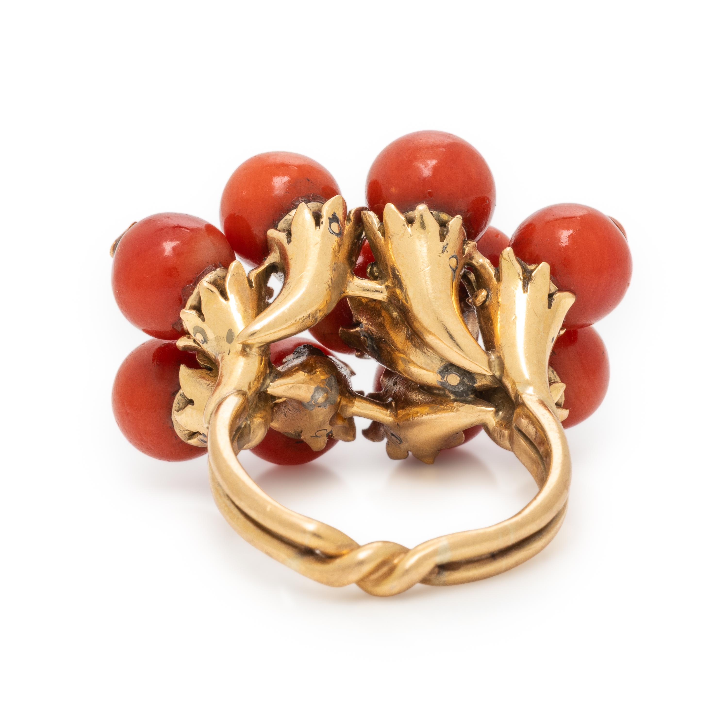 Coral and Yellow Gold Ring