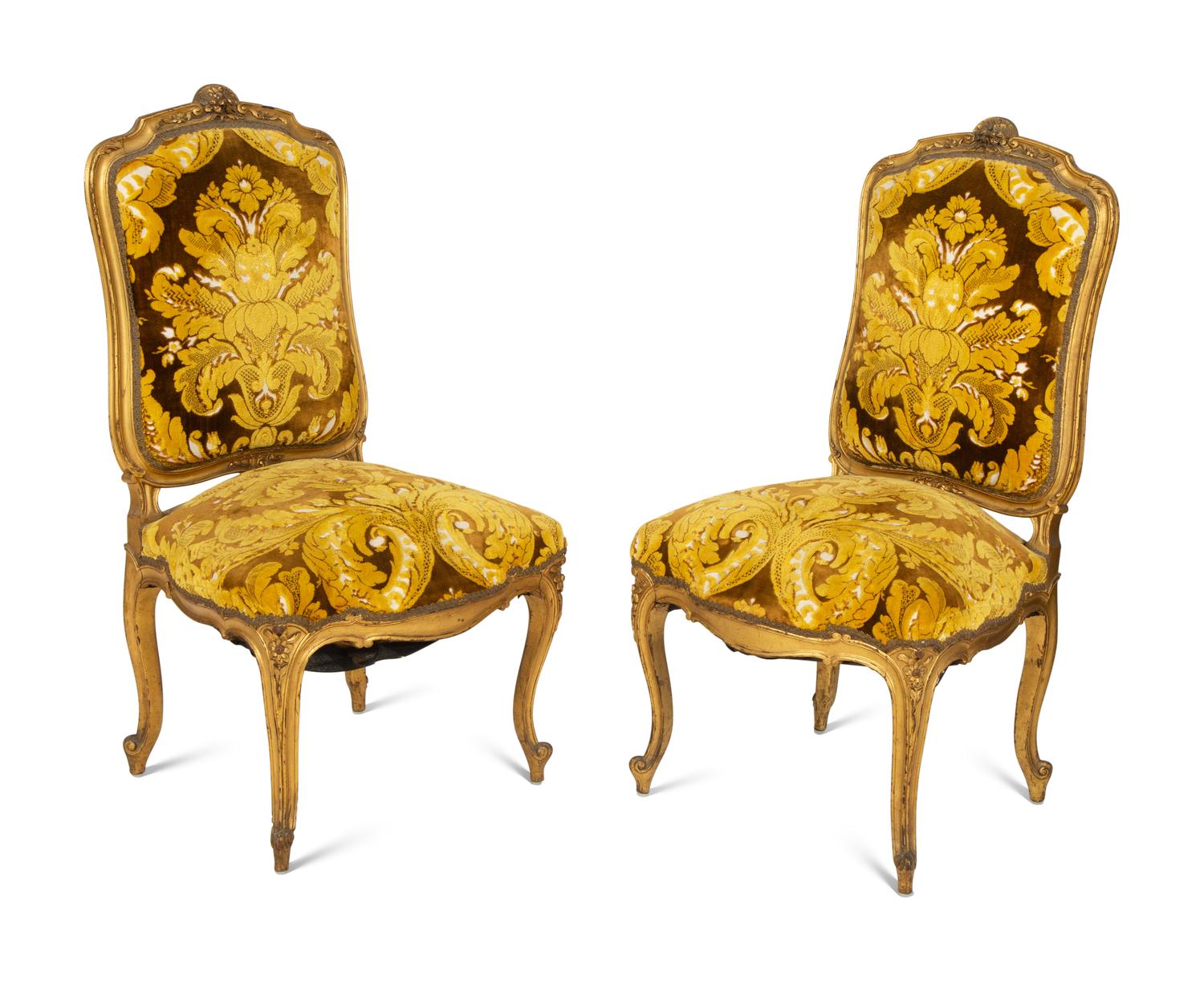 A Pair of Italian Louis XV Style Giltwood Side Chairs
