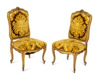 A Pair of Italian Louis XV Style Giltwood Side Chairs