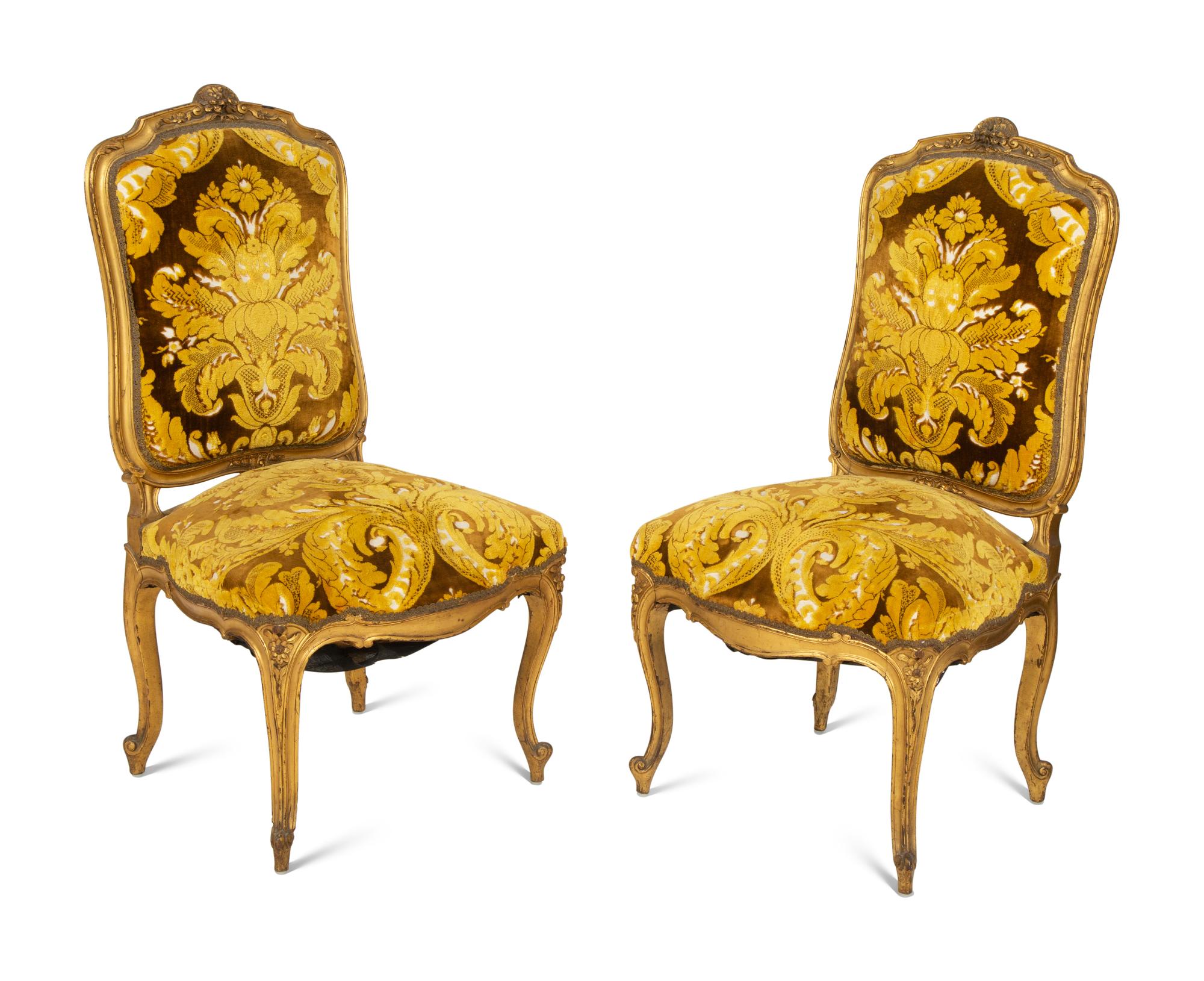 A Pair of Italian Louis XV Style Giltwood Side Chairs