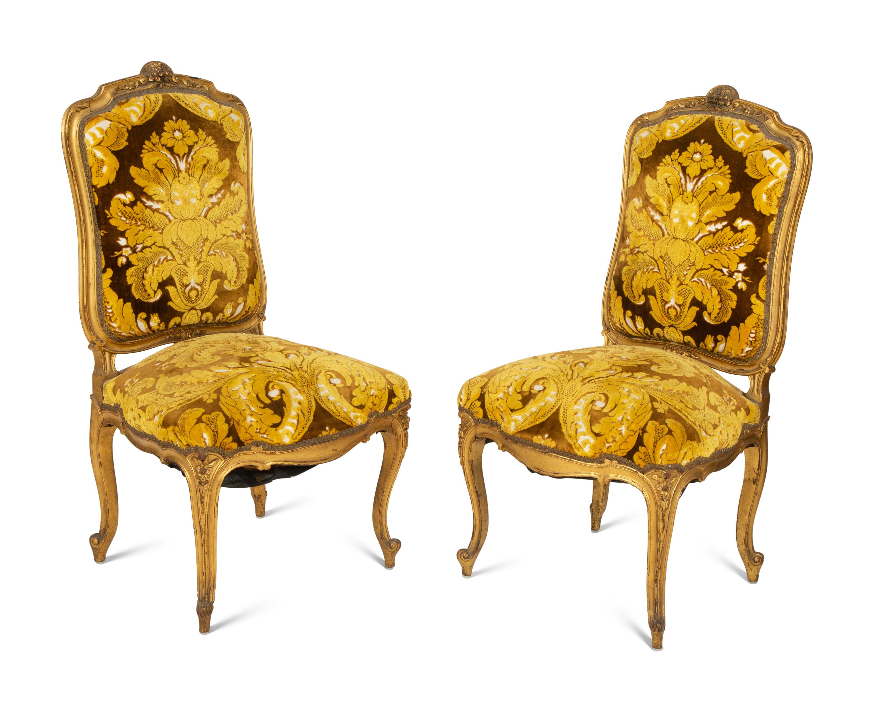 A Pair of Italian Louis XV Style Giltwood Side Chairs